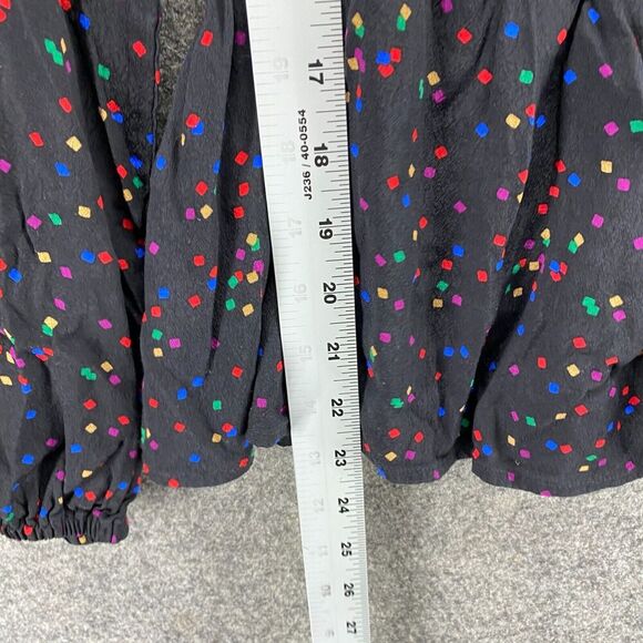 Gap Blouse Women S Small Black Geometric Elastic Waist Rounnd Neck Long Sleeve - Picture 8 of 10